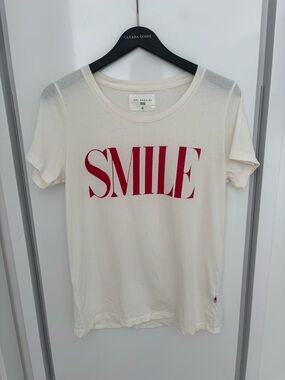 Sol Angeles Cream Short Sleeve Tee with Red SMILE Graphic